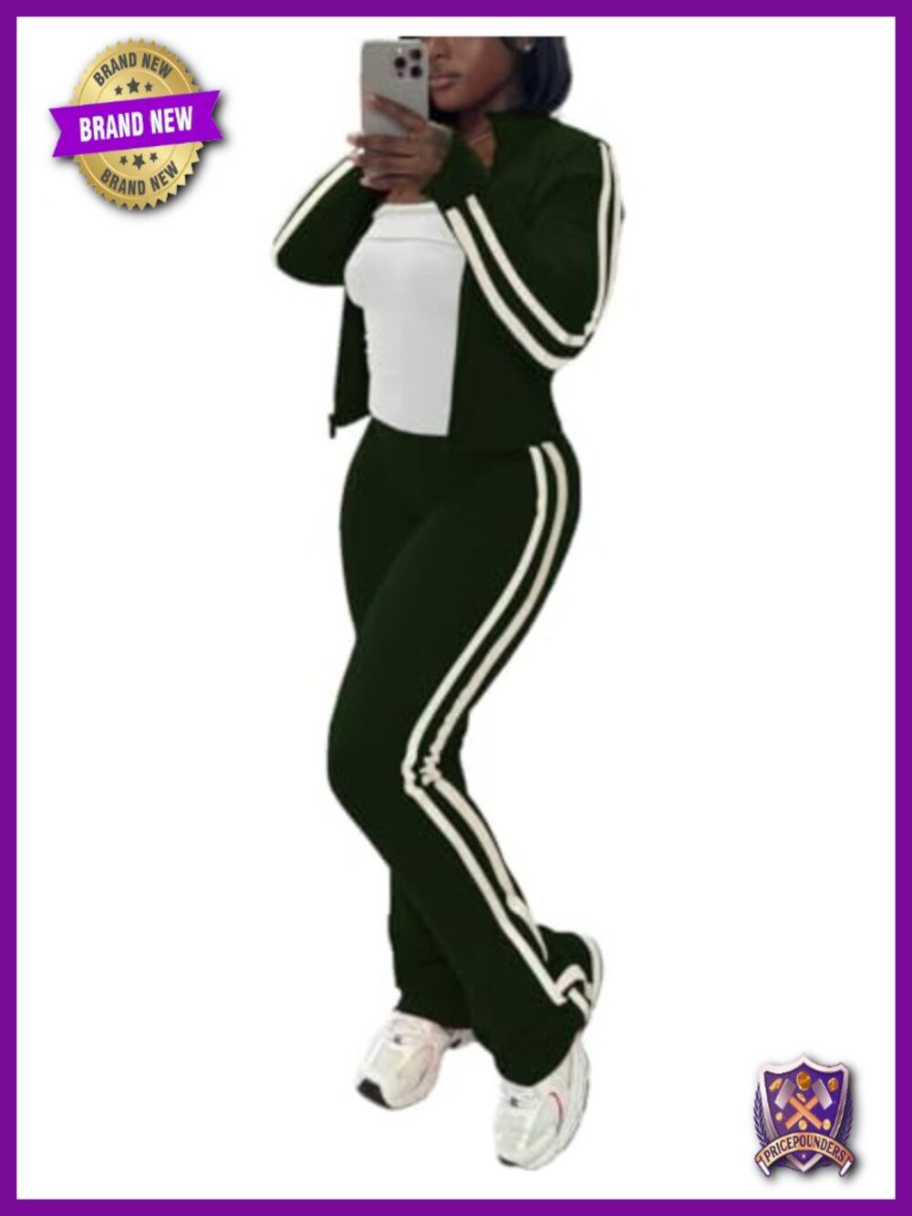 Women's 2 Piece Sweatsuit Zip Up Crop Top Flare Pants Striped Tracksuit